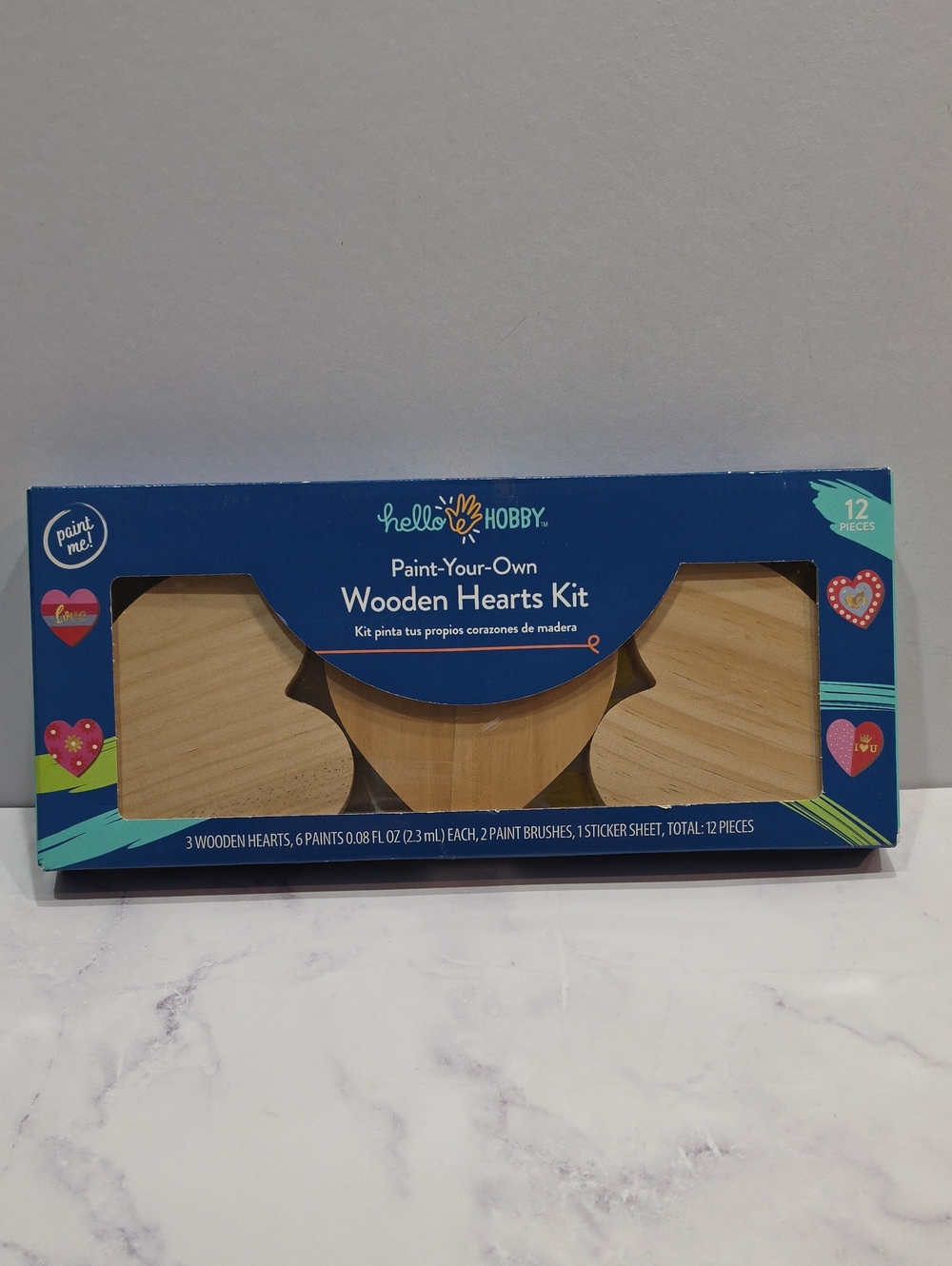 Paint-Your-Own Wooden Hearts Kit - Blue and Natural Brand New
